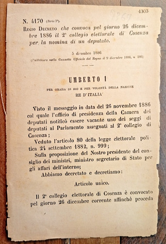 Cosenza 1886 regio decreto - in,