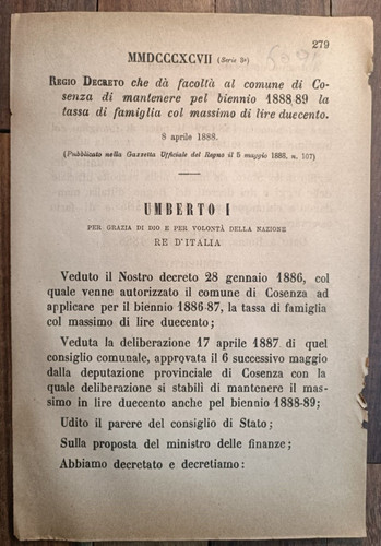 Cosenza 1888 regio decreto - regio, x
